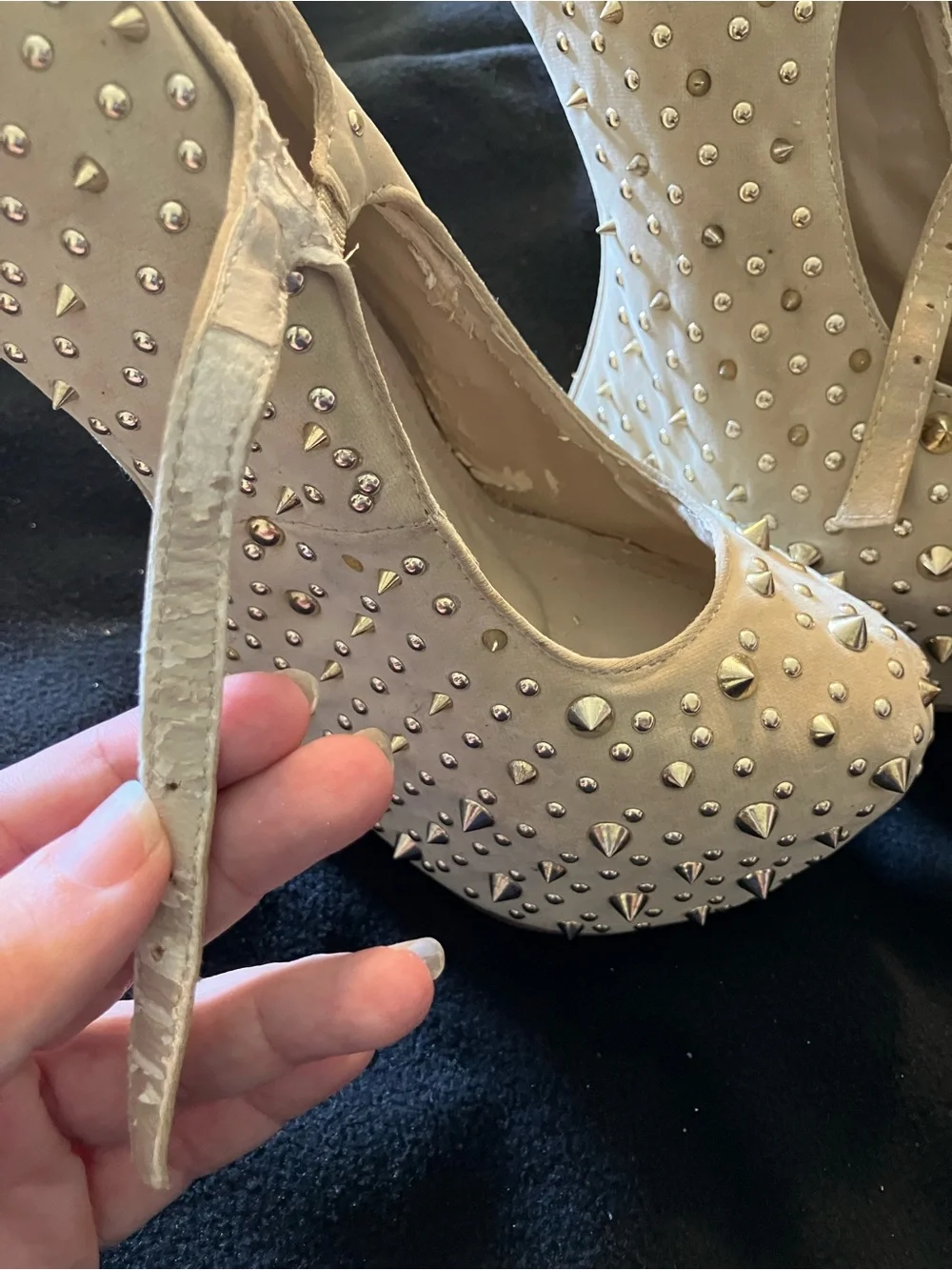 Alba Heel-less Platform Spiked Wedges 6.5 Suede Mary Jane